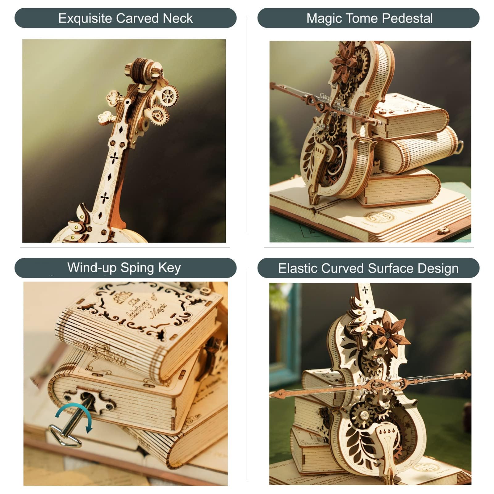 3D Puzzles for Adults 1:5 Scale Cello Model Kit with Base 199pcs Wooden Music Box Building Kit Desk Gift for Men Women Hobby for Adults - Image 5