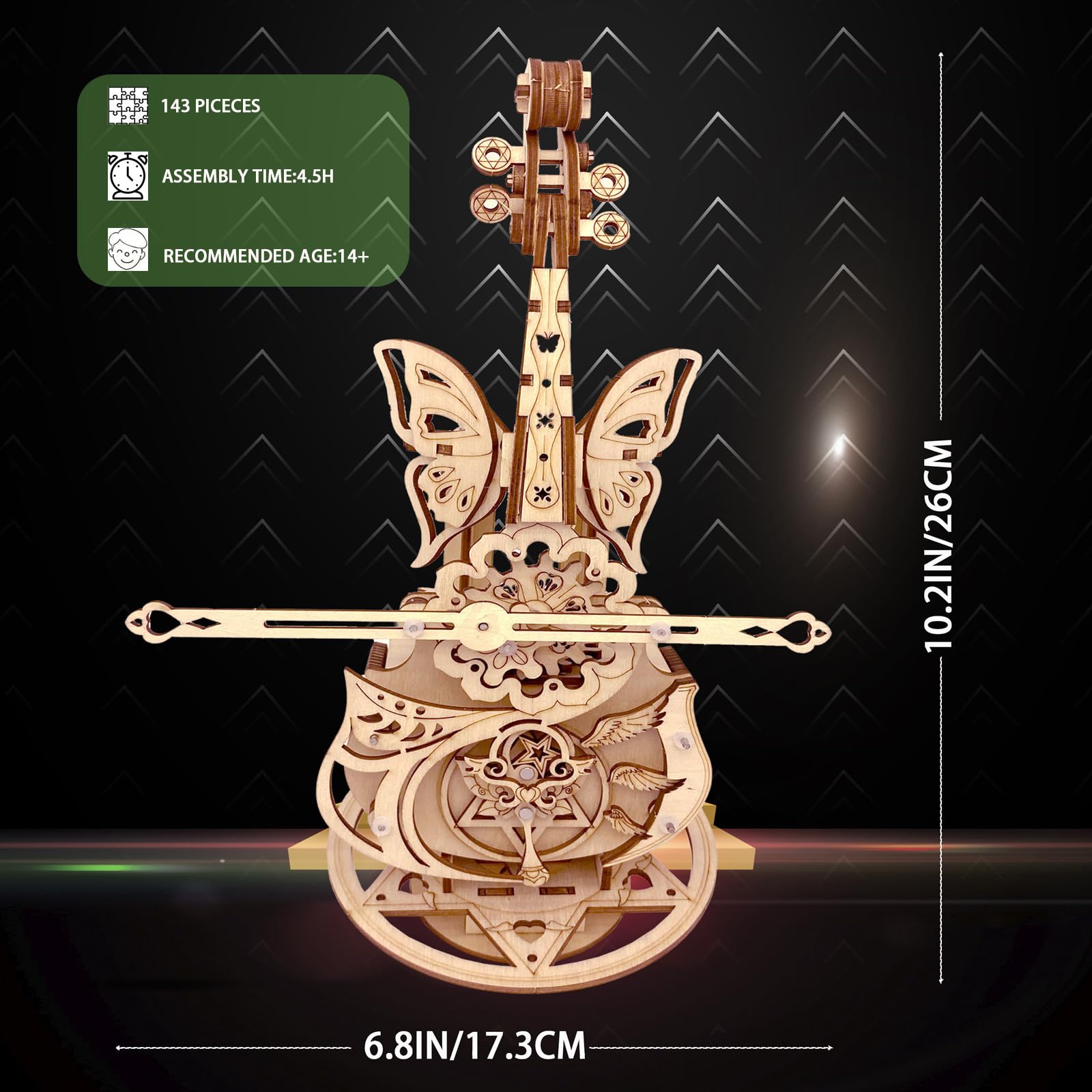 3D Puzzle Wooden Model Kits for Adults - DIY Cello Music Box Mechanical Jigsaw Puzzles Construction Craft Kits for Adult Age 14+ Years Old - Image 3
