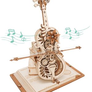 3D Puzzles for Adults 1:5 Scale Cello Model Kit with Base 199pcs Wooden Music Box Building Kit Desk Gift for Men Women Hobby for Adults