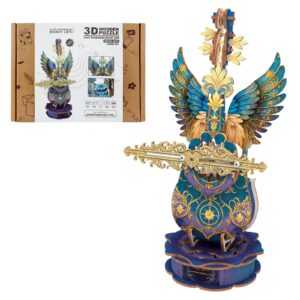 3D Wooden Puzzles for Adults, Mechanical Cello Music Box Kit with Base, DIY Wooden Model Kits to Build, Birthday Valentine's Day Gifts for Women Men, Music Box Puzzle Lover