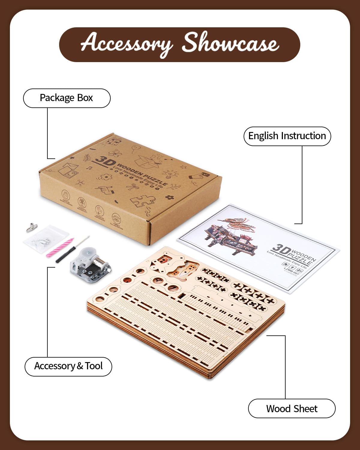 3D Puzzles for Adults, 3D Piano Puzzle Model Kit, Wooden Piano Puzzles for Adults Home Desk Decor DIY Crafts Wooden Music Box Puzzle Gifts for Men Women Hobbies for Holiday Birthday - Image 4