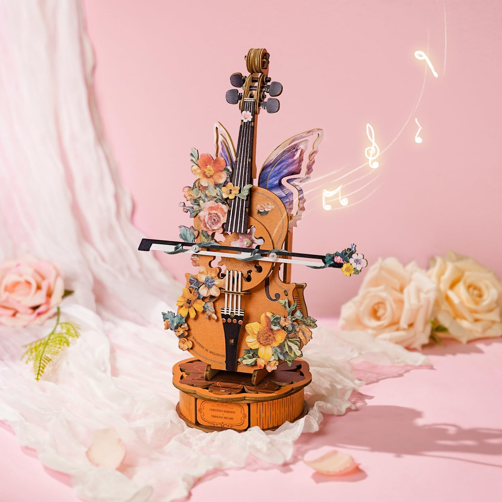 3D Puzzles for Adults, Mechanical Wooden Cello Music Box Puzzles, DIY Flower Music Box Cello Crafts Model Kits Home Decor for Holiday Birthday Gifts Hobbies - Image 2