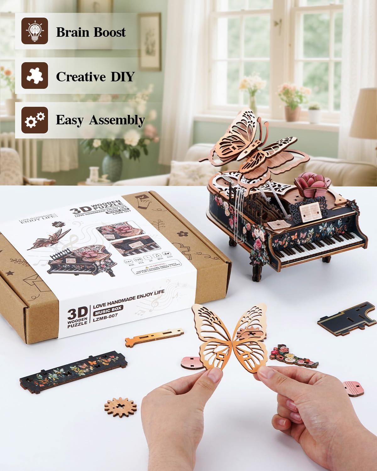 3D Puzzles for Adults, 3D Piano Puzzle Model Kit, Wooden Piano Puzzles for Adults Home Desk Decor DIY Crafts Wooden Music Box Puzzle Gifts for Men Women Hobbies for Holiday Birthday - Image 5