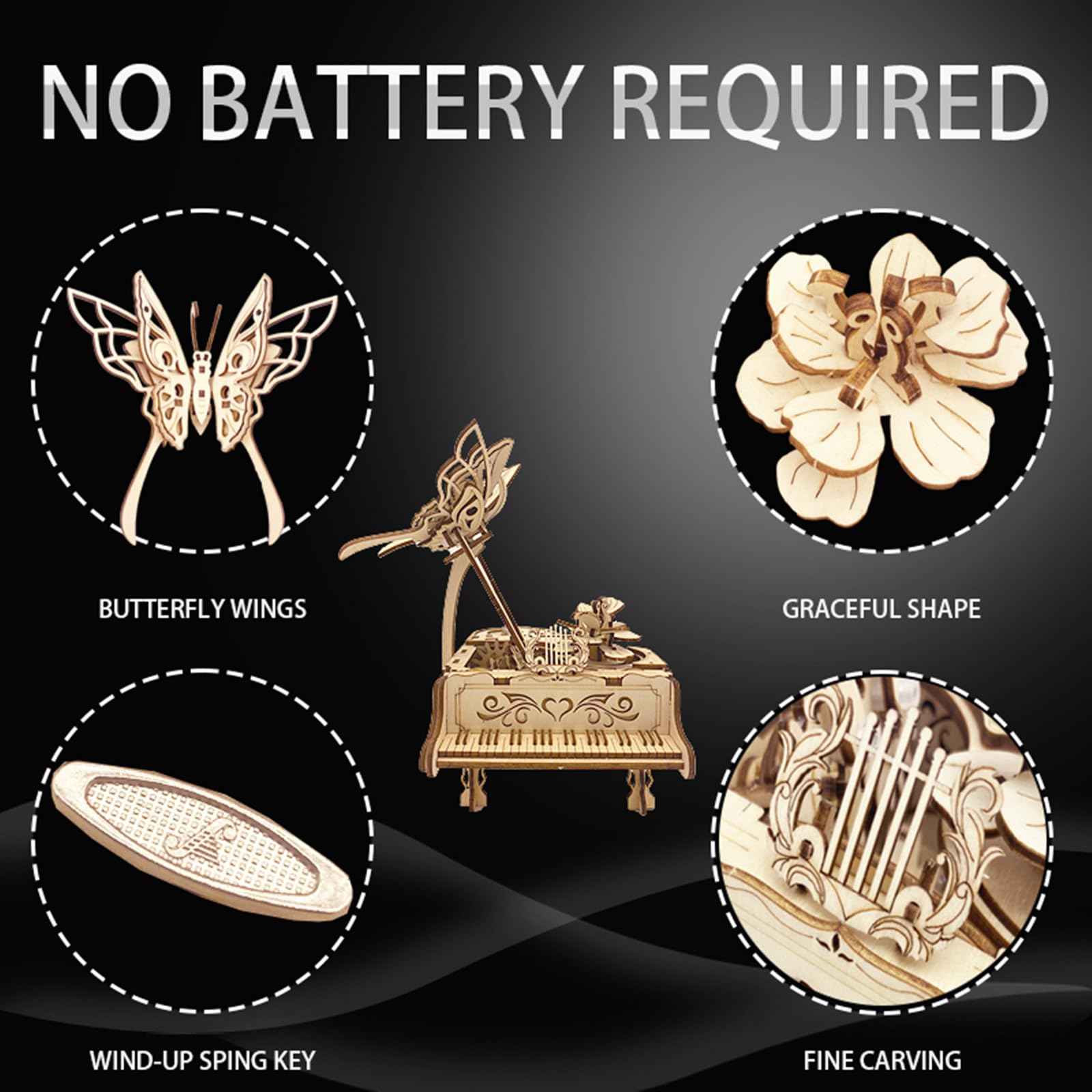 3D Puzzle for Adults - Cool Piano Music Box DIY Craf Kit for Adults to Build Model Kits Wood Mechanical Building Puzzle for Age 14+Years Old - Image 5