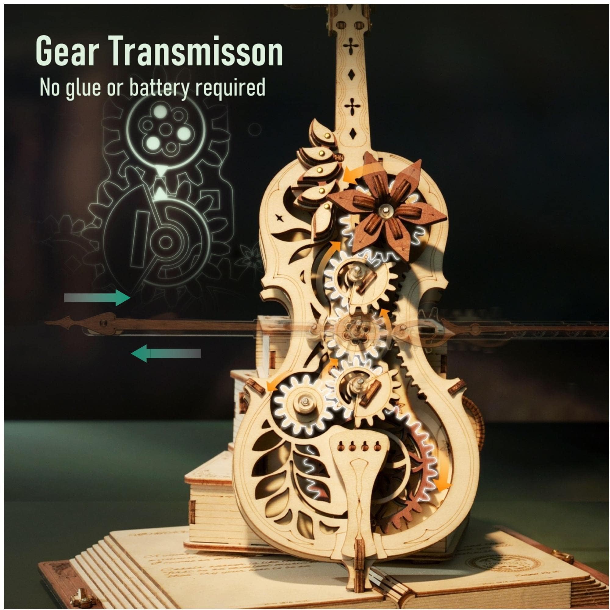 3D Puzzles for Adults 1:5 Scale Cello Model Kit with Base 199pcs Wooden Music Box Building Kit Desk Gift for Men Women Hobby for Adults - Image 4