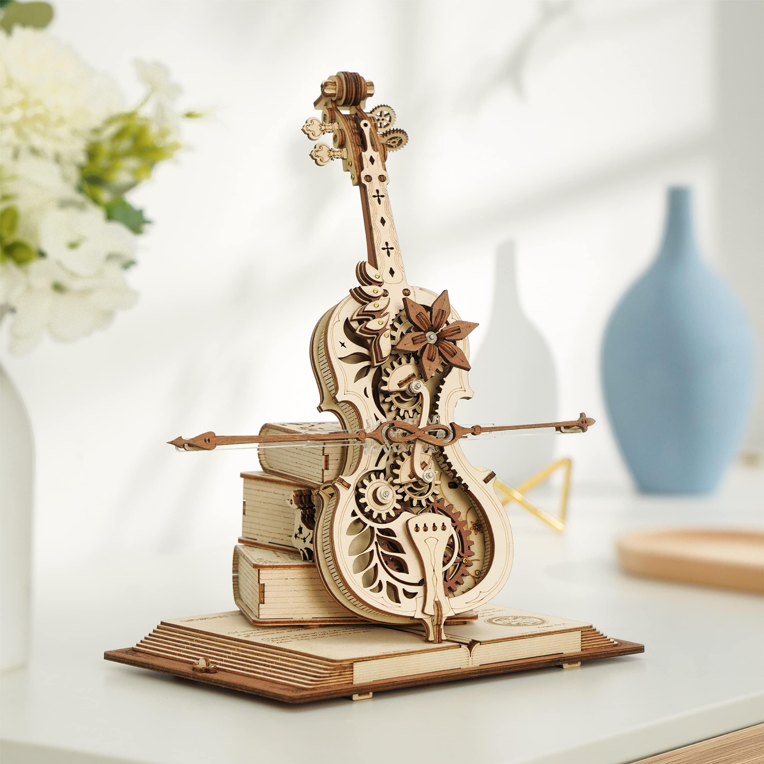 3D Puzzles for Adults 1:5 Scale Cello Model Kit with Base 199pcs Wooden Music Box Building Kit Desk Gift for Men Women Hobby for Adults - Image 2