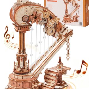 3D Puzzle Magic Harp Music Box, Buildable Model Kit with Mechanical Movement & Ave Maria Melody, Elegant Home Decor for Desk & Shelf