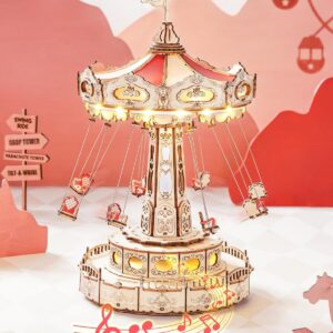 3D Puzzles Wooden Music Box Kit with LED, Rotating Swin