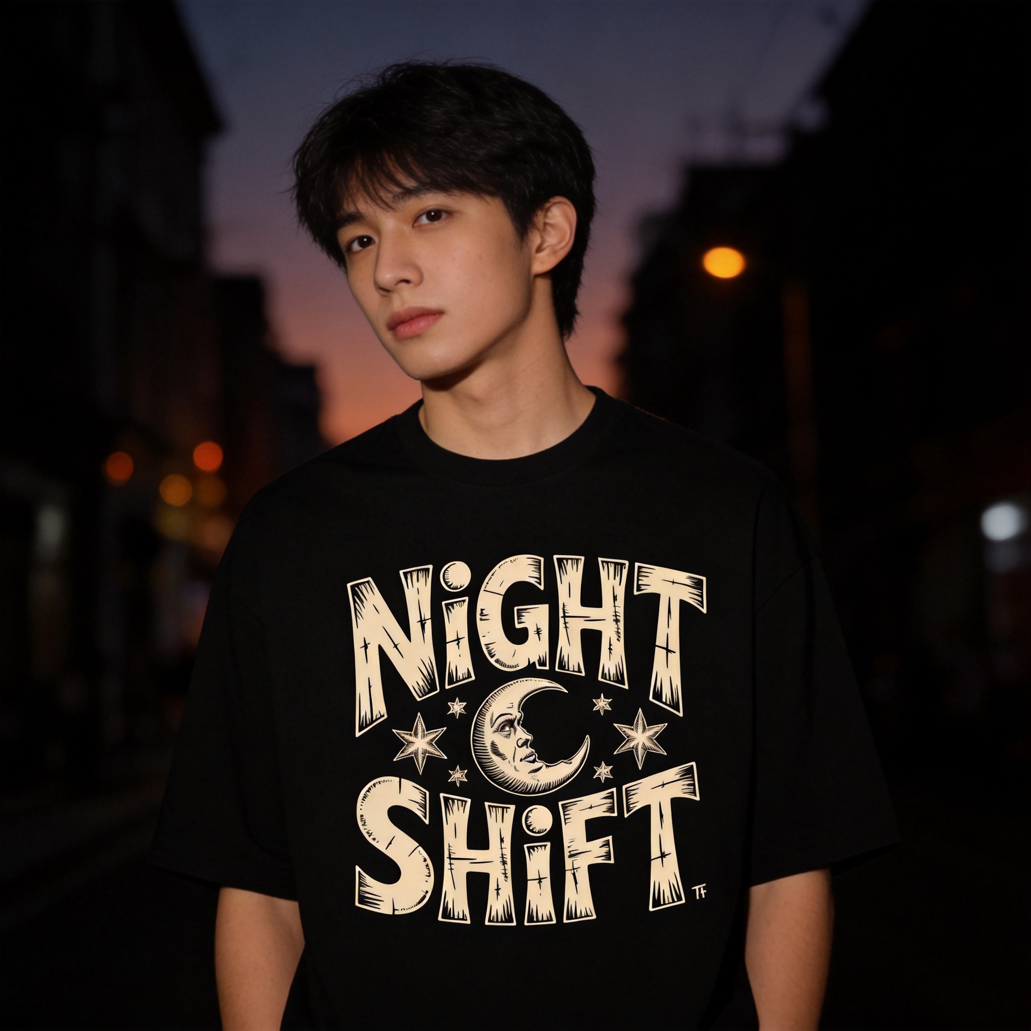 NIGHT SHIFT Tribal Skull Tee - Black Model