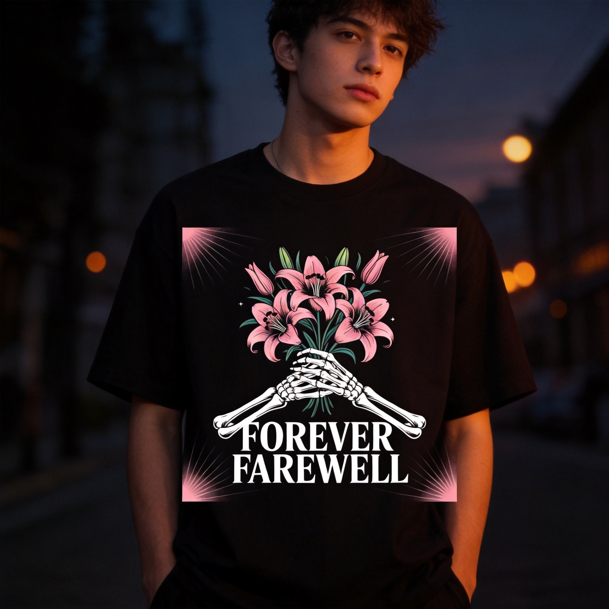 FOREVER FAREWELL Tribal Skull Tee - Black Model