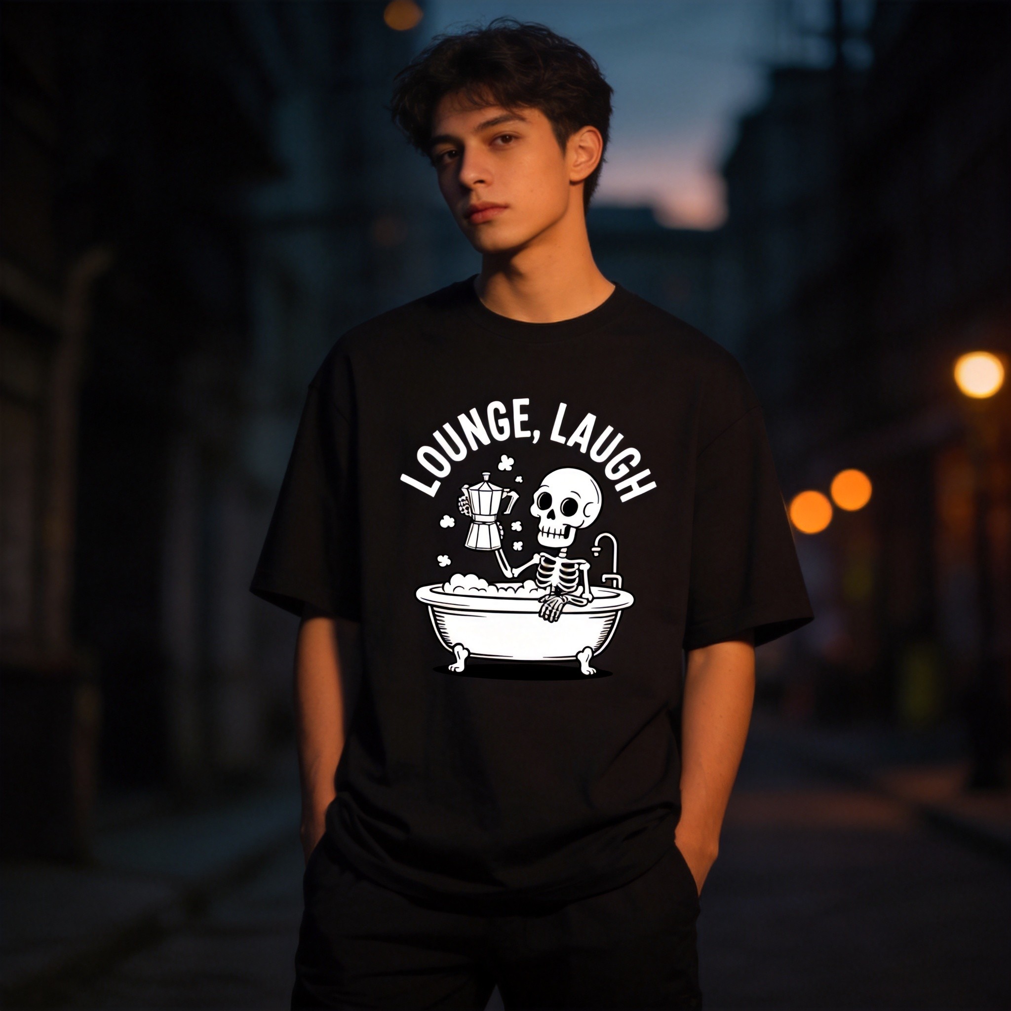 LOUNGE LAUGH Tribal Skull Tee - Black Model