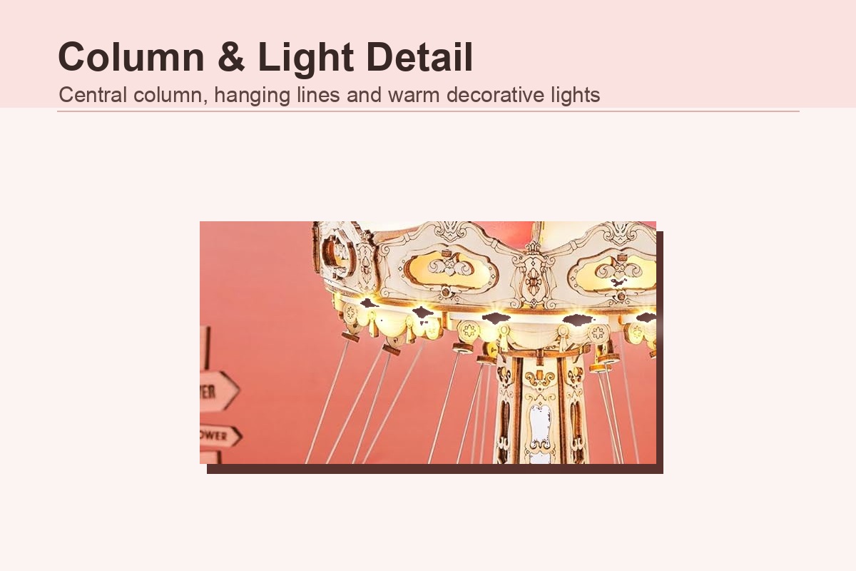 Column and light detail for LED rotating swing music box with hanging lines