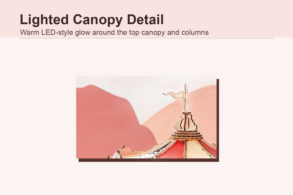 Lighted canopy detail for LED rotating swing music box kit