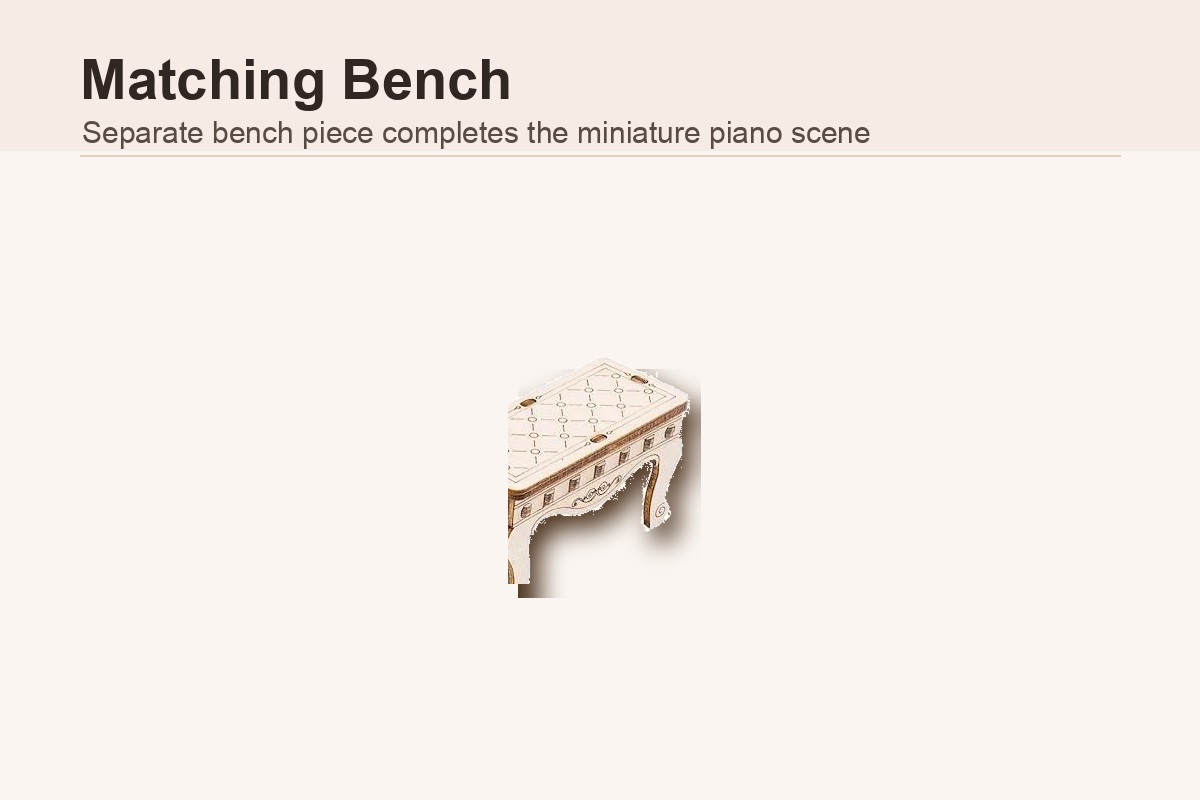 Clean matching bench detail for the 1:2 scale piano model kit