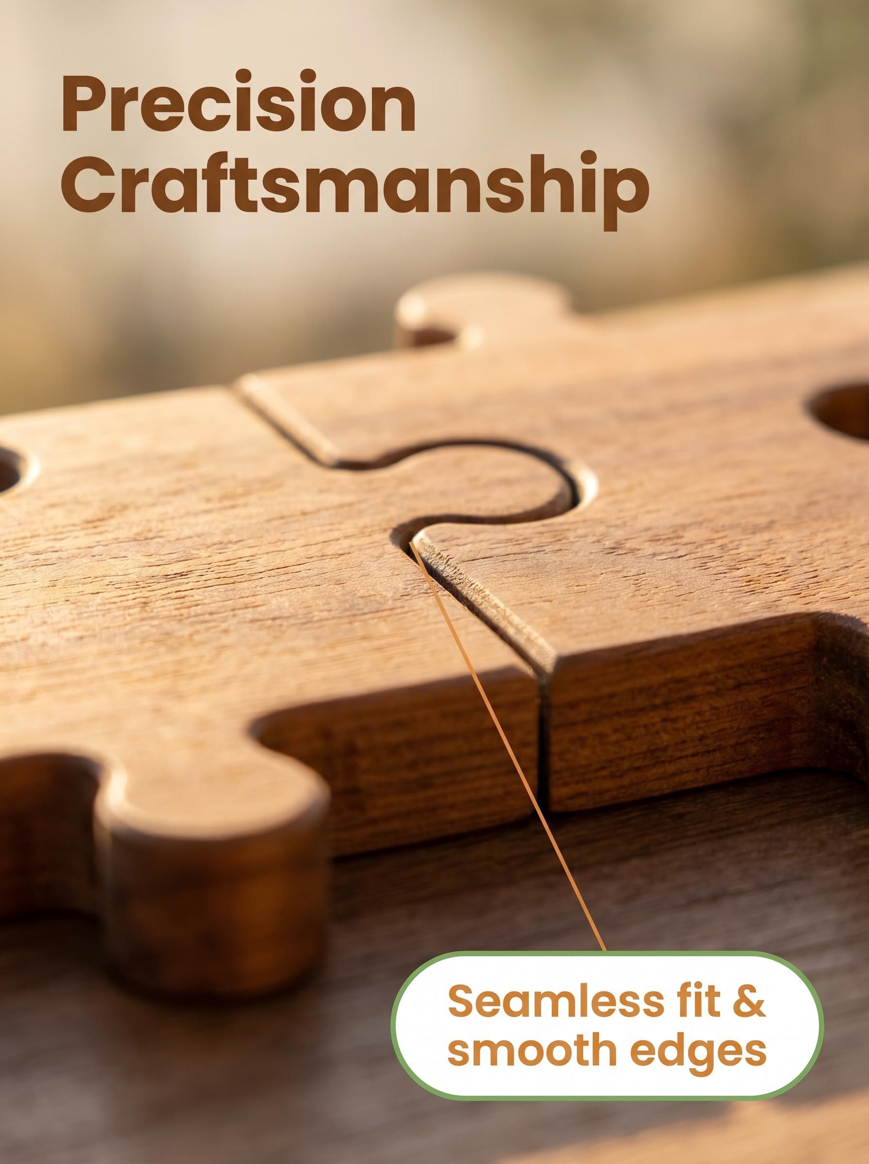 Precision-cut wooden puzzle piece edge detail - premium birch plywood craftsmanship