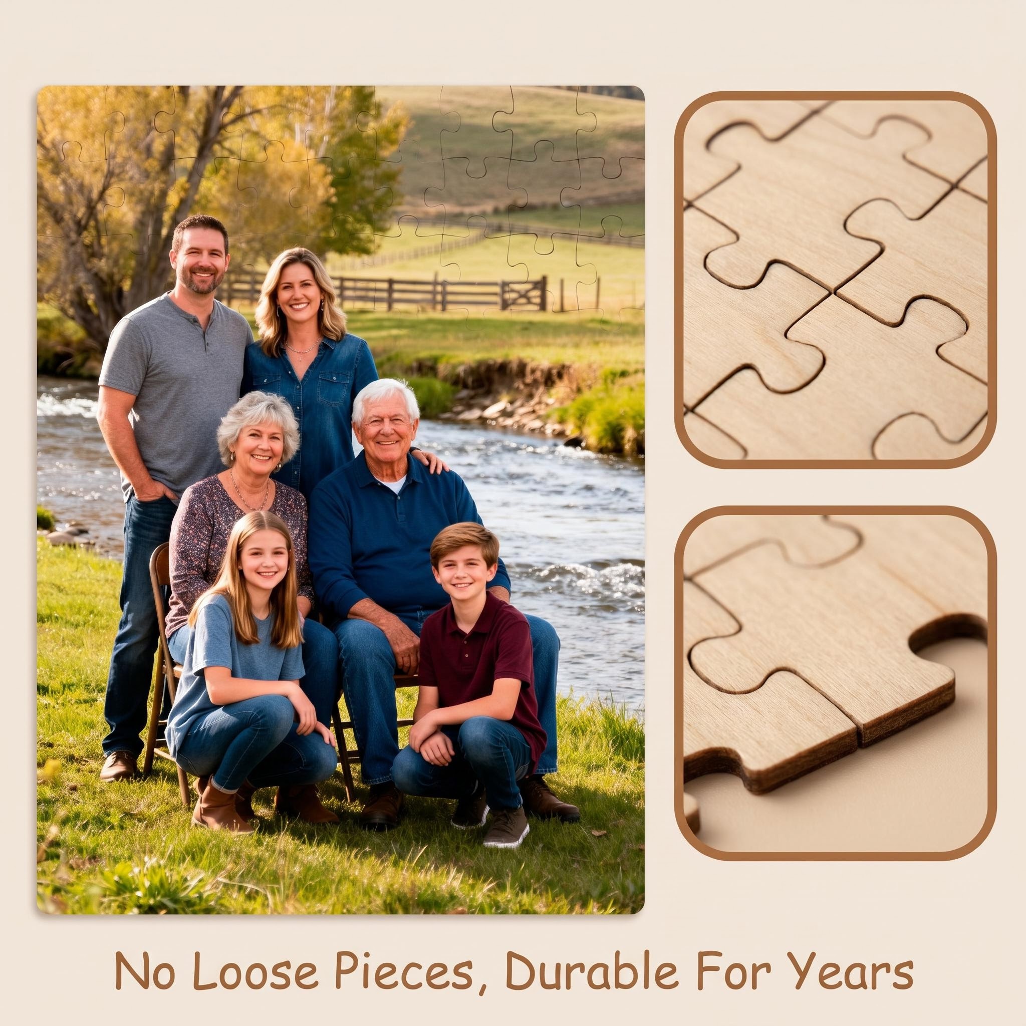 Close-up of custom photo jigsaw puzzle piece texture and color quality