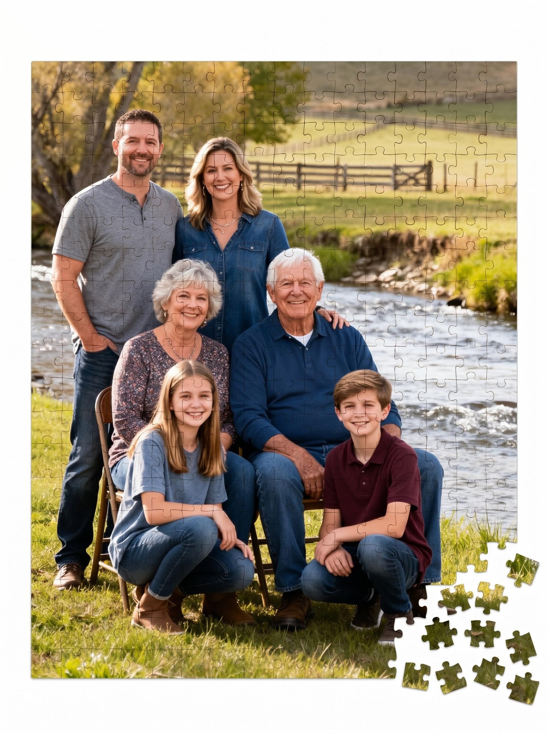 Custom photo jigsaw puzzle completed on white background - product showcase