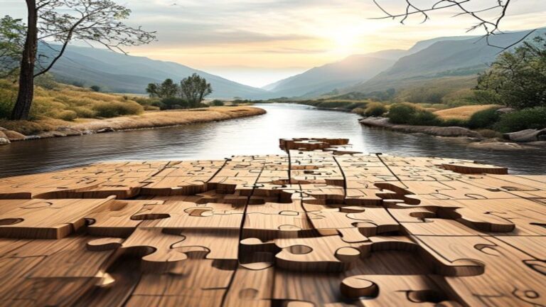 River Valley Wooden Jigsaw Puzzle: Back-Side Numbering & Display-Ready Design