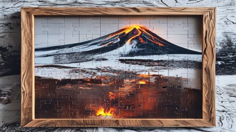 Volcano Trail Puzzle: A Framable Wooden Jigsaw for Winter Nights