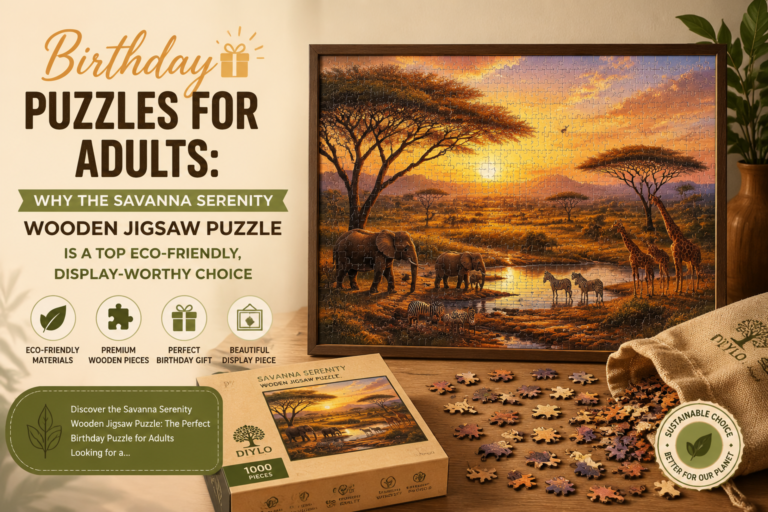 Birthday puzzles for adults: Why the Savanna Serenity wooden jigsaw puzzle is a top eco-friendly, display-worthy choice