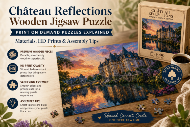 Château Reflections Wooden Jigsaw Puzzle: Print on Demand Puzzles Explained — Materials, HD Prints & Assembly Tips