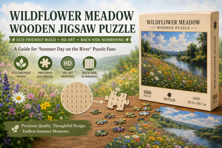 Wildflower Meadow Wooden Jigsaw Puzzle — Eco-Friendly Build, HD Art, Back-Side Numbering: Guide for ‘Summer Day on the River’ Puzzle Fans