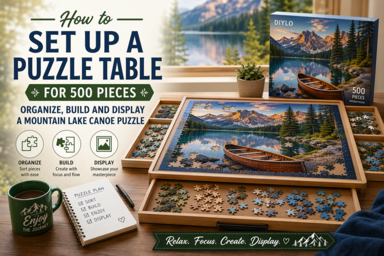 How to Set Up a Puzzle Table for 500 Pieces: Organize, Build and Display a Mountain Lake Canoe Puzzle