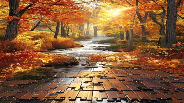 Autumn Forest River Wooden Jigsaw Puzzle: A Premium 1000-Piece Display Puzzle