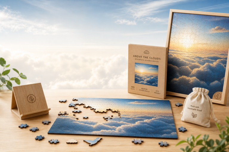 Above the Clouds miniature puzzle: Wooden jigsaw benefits, eco-friendly craftsmanship, assembly tips and display ideas